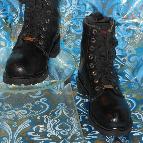 HARLEY DAVIDSON BLACK LEATHER ANKLE BOOTS SIZE 10 - Picture 2 of 8